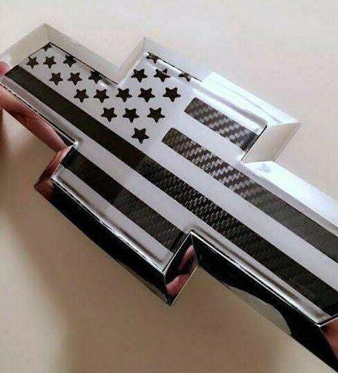 Chevy Silverado Bowtie AMERICAN Flag CARBON FIBER Emblem Overlay Badge Decal